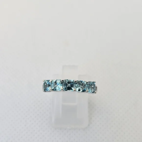Genuine 5 Stone Apatite Ring Sterling Silver Rhodium Overlay Size 7! New - Picture 4 of 14